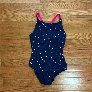 Navy Polka Dot Kids Swimsuit Mini Boden girls